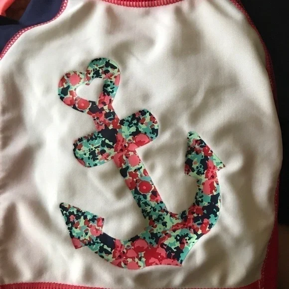 Cat & Jack Baby Girl Rash Guard Set Floral Anchor Swim 3-6M Nautical - Picture 3 of 5